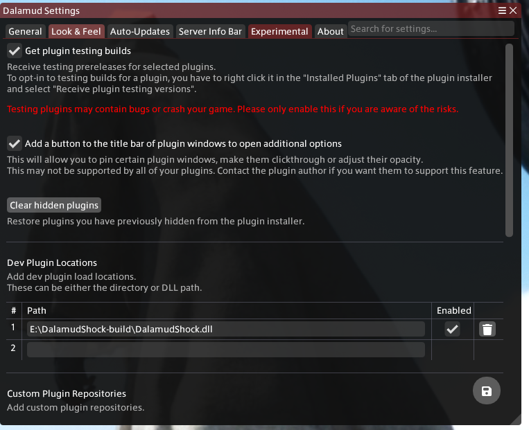Dalamud Plugin Install settings